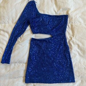 One-Shoulder Blue Sequin Dress
